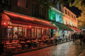 Paris cafe at night
