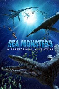 Sea Monsters a Prehistoric Adventure, image of prehistoric marine life swimming in the ocean. The film follows a curious and adventurous Dolichorhynchops as she travels through the most dangerous oceans in history.