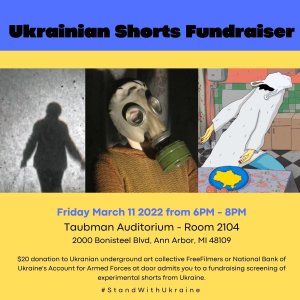 Ukrainian Shorts Fundraiser poster with event information