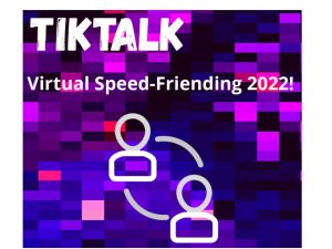 pixelated multicolor background with two silhouettes of individuals connected by a circle