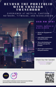 Flyer for Vanessa Tweneboah's Speaker Event on March 31st, hosted by DigiPaint Club