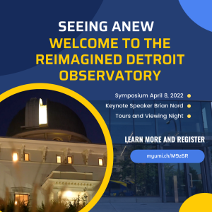 Event poster with title and image of the Detroit Observatory.