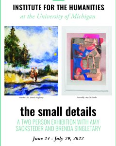 "the small details" poster showing two pieces of vivid, jewel-toned art from the exhibit.