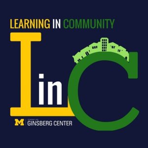 Learning in Community graphic (Buildings on top of "C")