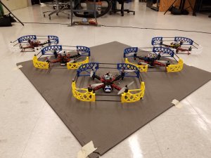 quadcopters on the ground in formation