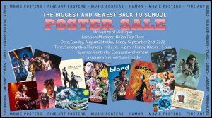 Poster sale graphic with event location, dates, times, and sponsor
