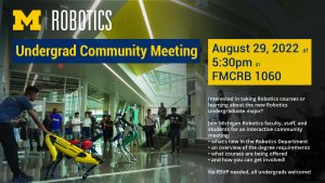 Robotics undergrad community meeting flyer