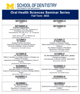 OHS Seminar Series Schedule Fall 2022