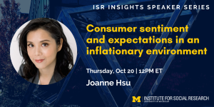 Image of Joanne Hsu with text "Consumer Sentiment and Expectations in an Inflationary Environment" Oct. 20, 2022 at noon ET