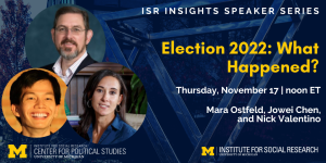 Mara Ostfeld, Jowei Chen, and Nicholas A. Valentino present "Election 2022: What Happened" on November 17, 2022.