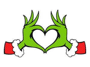The Grinch's hands form a heart with thumbs and index fingers