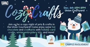 Join us for hot chocolate, holiday card crafts, embroidery kits and more