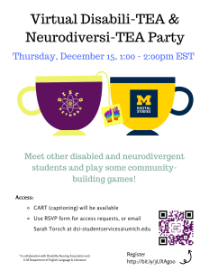 Flyer depicting two tea cups, advertising the DSI Disabili-tea event