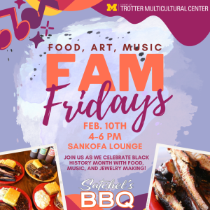 F.A.M. Fridays flyer with pictures of Satchel BBQ
