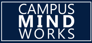 Blue and white logo that says Campus Mind Works
