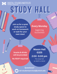 Study hall flyer with event details