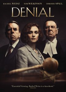 "Denial" original theatrical film poster featuring actors (left to right) Timothy Spall, Rachel Weisz, and Tom Wilkinson.
