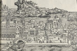 Detail from a double-page woodcut depicting the city of Venice. Liber chronicarum (Book of Chronicles),1493.