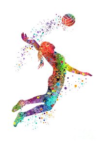 colorful graphic of a person playing basketball