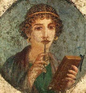 painting of hypatia with a quill