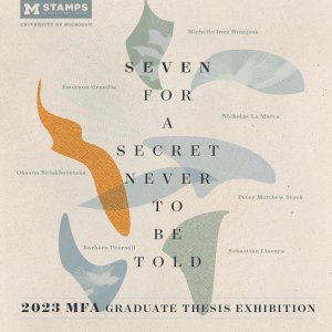 Poster for Seven for a Secret Never to be Told: the 2023 MFA Graduate Thesis Exhibition