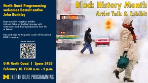 Flyer for Black History Month Artist Talk & Exhibit