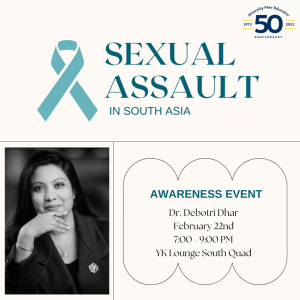 White background with Blue ribbon and photo of Dr. Debotri Dhar. Text details the event.