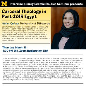 Interdisciplinary Islamic Studies Seminar. Carceral Theology in Post-2013 Egypt
