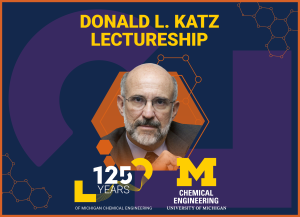 Alt text: U-M ChE logo, 125 years of Michigan Chemical Engineering image, a photo of Enrique Iglesia and text that reads "Donald L. Katz Lectureship"