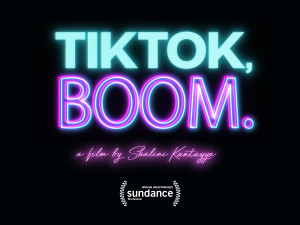 TikTok, Boom logo on black background with Sundance festival 2022 selection logo