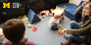 Families playing in the CEW+ Student Caregiver Space