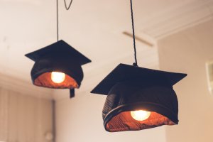 graduation caps as ceiling lights