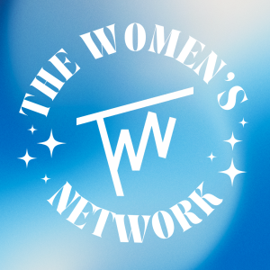 Blue swirl background with the words "The Women's Network" and the TWN logo in the center