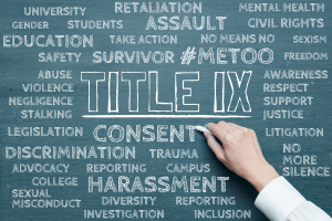 Chalkboard with words "Title IX" in the center