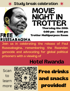 Event description with photo of Paul Rusesabagina and QR code for more information