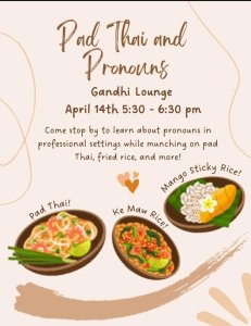 Tan background with cartoon images of Pad Thai, Ke Maw Rice, and Mango Sticky Rice. Text details the info of the event.