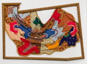 Suchitra Mattai, Bodies and souls, 2021, fabric (salwar kameez and saris), metallic thread, and sequins on vintage frame. Museum Purchase made possible by the Director's Acquisition Committee, 2022, 2022/1.55E. © Suchitra Mattai
 

