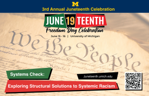Invitation to the 2023 Juneteenth Symposium. The event logo provides the date and event topic information over text from the U.S. Constitution.