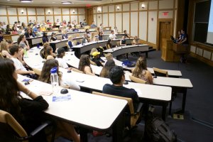large lecture room full of students