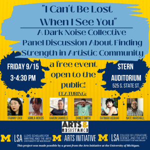 A flyer featuring headshots of each member of the Dark Noise Collective, along with the posted event information.