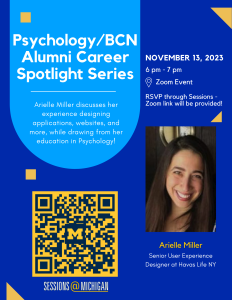 Flyer with Arielle's photo and event date and time.