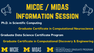 MICDE/MIDAS Information Session - PhD in Scientific Computing (MICDE) - Graduate Certificate in Computational Discovery & Engineering (MICDE) - Graduate Certificate in Computational Neuroscience (MICDE) - Graduate Certificate in Data Science (MIDAS)