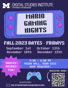 Fall 2023 Mario Gaming Night Flyer