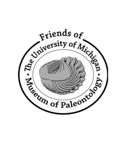 black and white Friends of the University of Michigan Museum of Paleontology logo