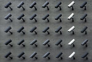 Wall of security cameras
