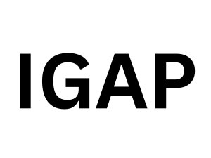 White background with black bold letters spelling IGAP