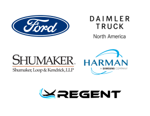 Participating companies include: Ford, Regent, Harman, Daimler Truck, and Shumaker, Loop & Kendrick, LLP