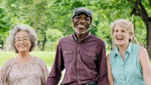 Diverse trio of older adults