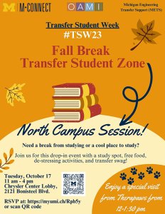Fall Break Transfer Zone - North Campus Session flier