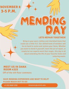 Mending Day poster with illustrated hands and event information